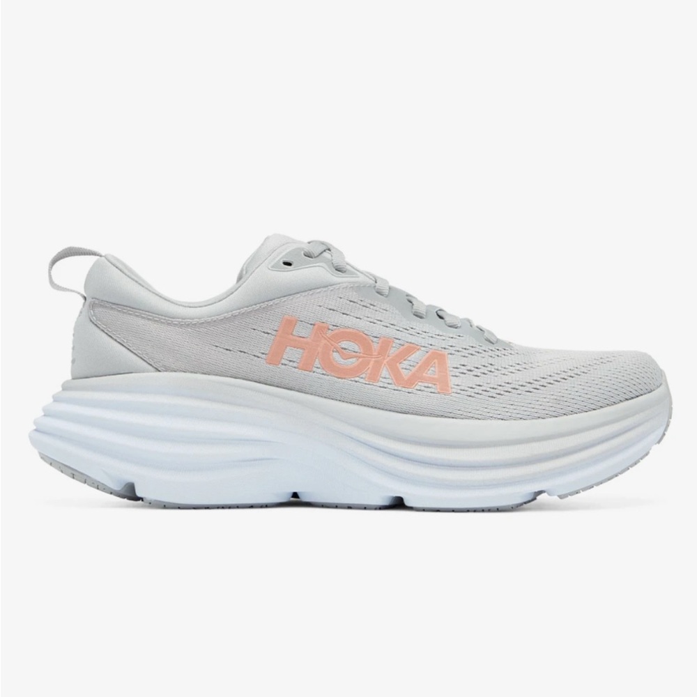 Hoka gray and orange Bondi 8 women’s shoes